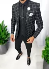 Costum barbati slim fit sacou, pantaloni, vesta, cravata, batista 13193