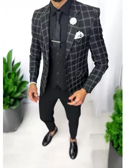 Costum barbati slim fit sacou, pantaloni, vesta, cravata, batista 13193
