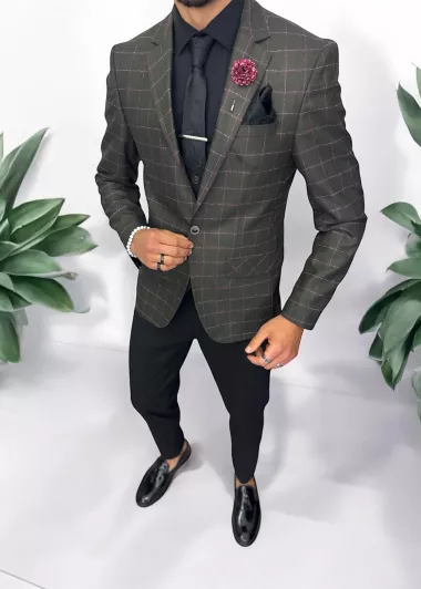 Costum barbati slim fit sacou, pantaloni, vesta, cravata, batista 13194