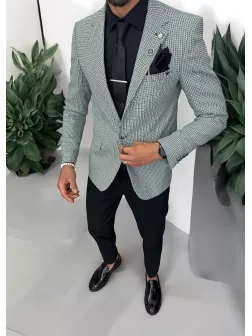 Costum barbati slim fit sacou, pantaloni, vesta, cravata, batista 13195