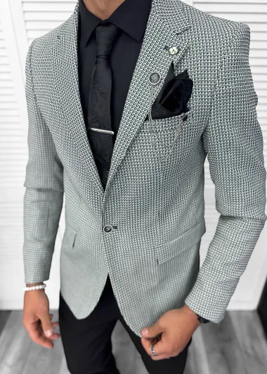 Costum barbati slim fit sacou, pantaloni, vesta, cravata, batista 13195