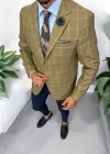 Sacou barbati slim fit , maro in carouri 3259