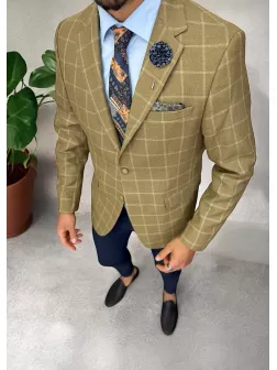 Sacou barbati slim fit , maro in carouri 3259 27-2