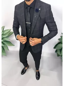 Sacou barbati slim fit gri in carouri 757 D2-5.3