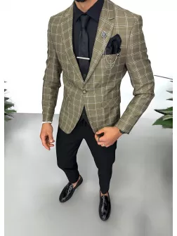 Costum barbati slim fit sacou, pantaloni, vesta, cravata, batista 13196