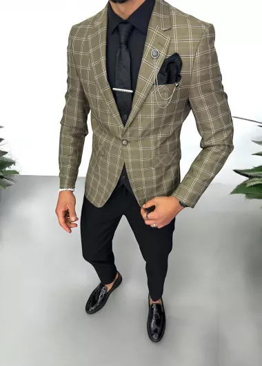 Costum barbati slim fit sacou, pantaloni, vesta, cravata, batista 13196