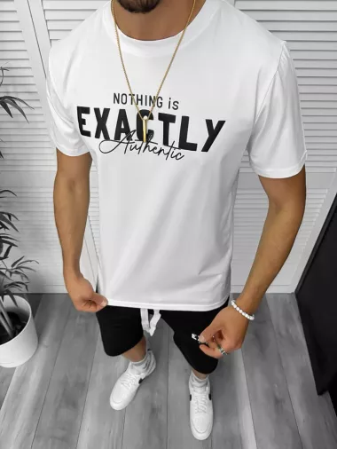 Compleu de vara tricou cu imprimeu pe spate + pantaloni, alb, TS953 D6-1.2