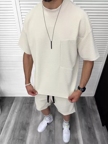 Compleu de vara, oversize, bej, triocu + pantaloni 097
