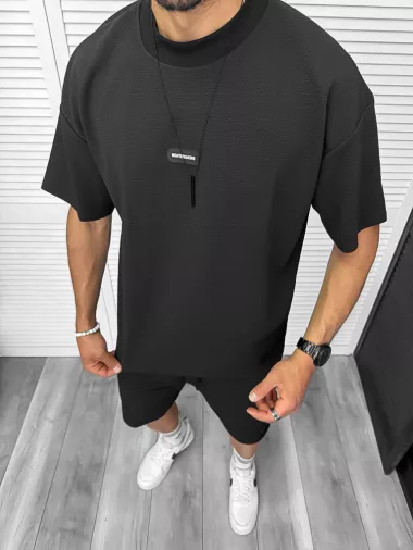 Compleu de vara, oversize, negru, triocu + pantaloni 099