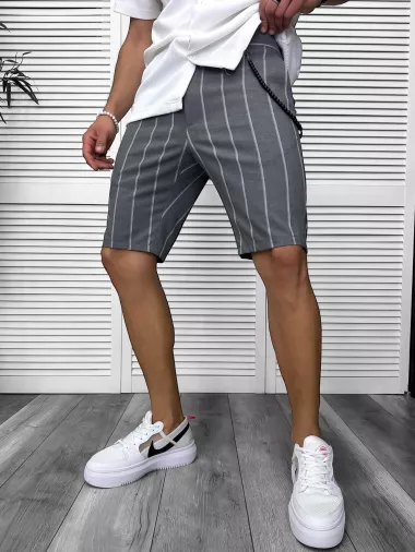 Pantaloni scurti casual, gri cu dungi , 13165
