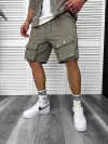 Trening barbati slim fit kaki pantaloni scurti + camasa 6050a