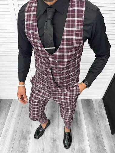Compleu barbati Vesta + Pantaloni Lant si cravata cadou B4008 Z6-2