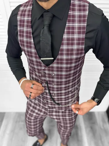 Compleu barbati Vesta + Pantaloni Lant si cravata cadou B4008 Z6-2