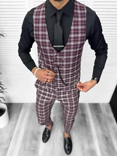 Compleu barbati Vesta + Pantaloni Lant si cravata cadou B4008 Z6-2