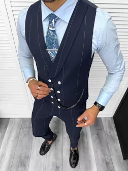 Compleu barbati Vesta + Pantaloni B4010 Lant si cravata cadou 64-2