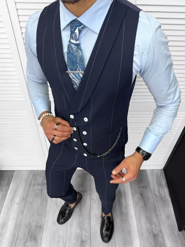 Compleu barbati Vesta + Pantaloni B4010 Lant si cravata cadou 64-2