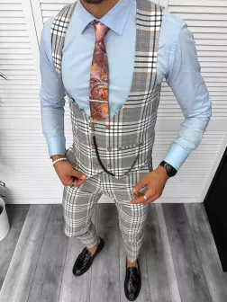 Compleu barbati Vesta + Pantaloni Lant si cravata cadou B4034