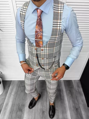 Compleu barbati Vesta + Pantaloni Lant si cravata cadou B4034