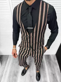 Compleu barbati Vesta + Pantaloni B4061 Lant si cravata cadou 129-2