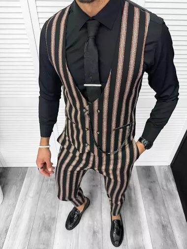 Compleu barbati Vesta + Pantaloni B4061 Lant si cravata cadou 129-2