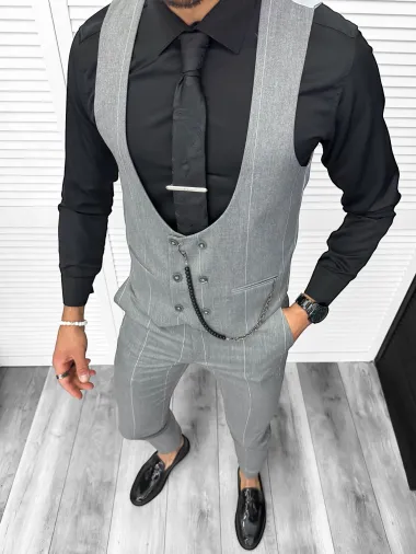 Compleu barbati Vesta + Pantaloni Lant si cravata cadou B4148 7-4.2