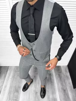 Compleu barbati Vesta + Pantaloni Lant si cravata cadou B4184