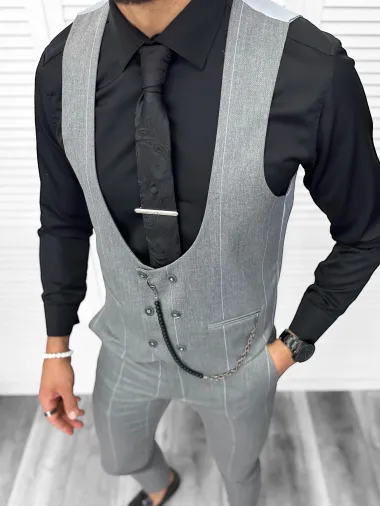 Compleu barbati Vesta + Pantaloni Lant si cravata cadou B4148 7-4.2