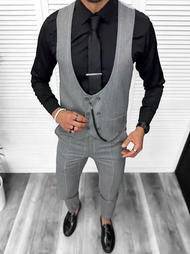 Compleu barbati Vesta + Pantaloni Lant si cravata cadou B4148 7-4.2