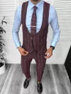 Compleu barbati Vesta + Pantaloni grena B5517 Lant si cravata cadou Y8-3*