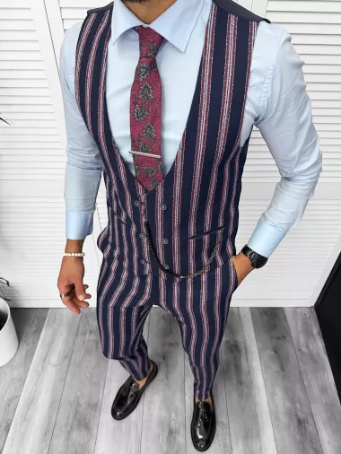 Compleu barbati Vesta + Pantaloni B5519 Lant si cravata cadou 47-4* Z3-1
