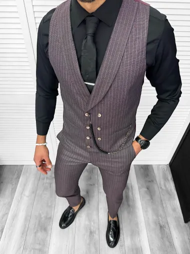 Compleu barbati Vesta + Pantaloni B5725 Lant si cravata cadou 30-1