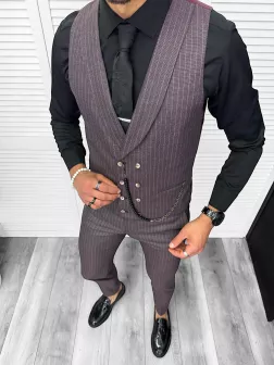 Compleu barbati Vesta + Pantaloni B5725 Lant si cravata cadou 30-1