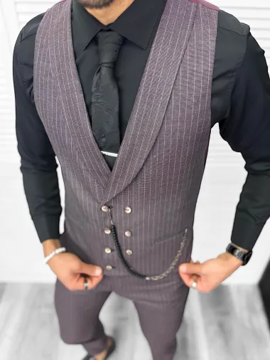 Compleu barbati Vesta + Pantaloni B5725 Lant si cravata cadou 30-1