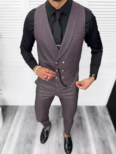 Compleu barbati Vesta + Pantaloni B5725 Lant si cravata cadou30-1