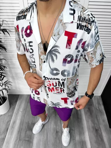 Compleu de vara camasa imprimeu + pantaloni 13064