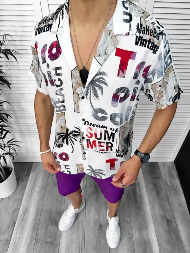 Compleu de vara camasa imprimeu + pantaloni 13064