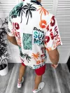 Compleu de vara camasa imprimeu + pantaloni 13067