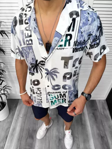 Compleu de vara camasa imprimeu + pantaloni 13068