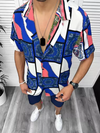 Compleu de vara camasa imprimeu + pantaloni 13075