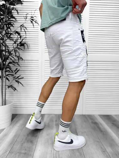 Blugi barbati scurti conici albi, cu stikere, 4603 D4-4.4