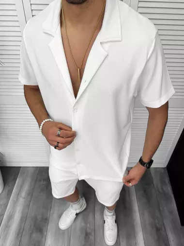 Compleu de vara, alb, camasa + pantaloni 8203A D11