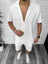 Compleu de vara, alb, camasa + pantaloni 8203A