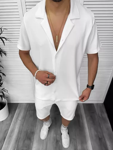 Compleu de vara, alb, camasa + pantaloni 8203A D11