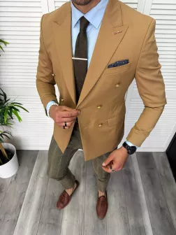 Sacou barbati slim fit, 2 randuri de nasturi, maro 11865 53-4
