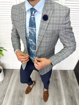 Sacou barbati slim fit in carouri 611 15-5