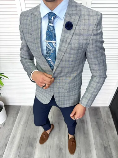 Sacou barbati slim fit in carouri 611 15-5