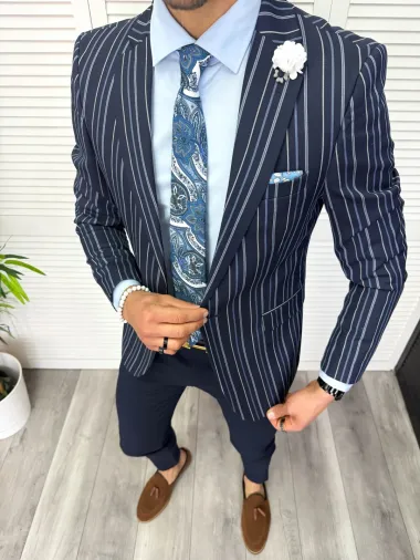 Sacou barbati slim fit, cu dungi, 638 7-5.4