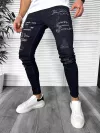 Blugi barbati conici negri, cu stikere, 0061