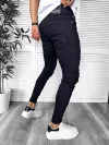 Blugi barbati conici negri, cu stikere, 0061