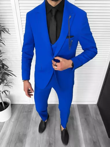 Costum barbati slim fit, albastru, 3 piese, 11839 49-3